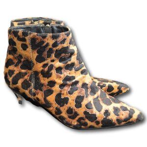 IDIFU Women Booties Cheetah Low Kitten Heel Ankle Boots Pointed Toe Short Size:9